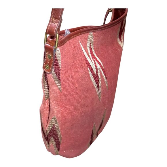 Lucky Brand Aztec Canvas Crossbody Bag Red & Gold Southwest Purse Pocketbook - Picture 12 of 14